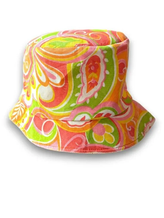 Vintage 1960s Sun Hatter of Florida Bucket Hat Psychedelic Paisley Mod Pink Oran - Picture 4 of 10